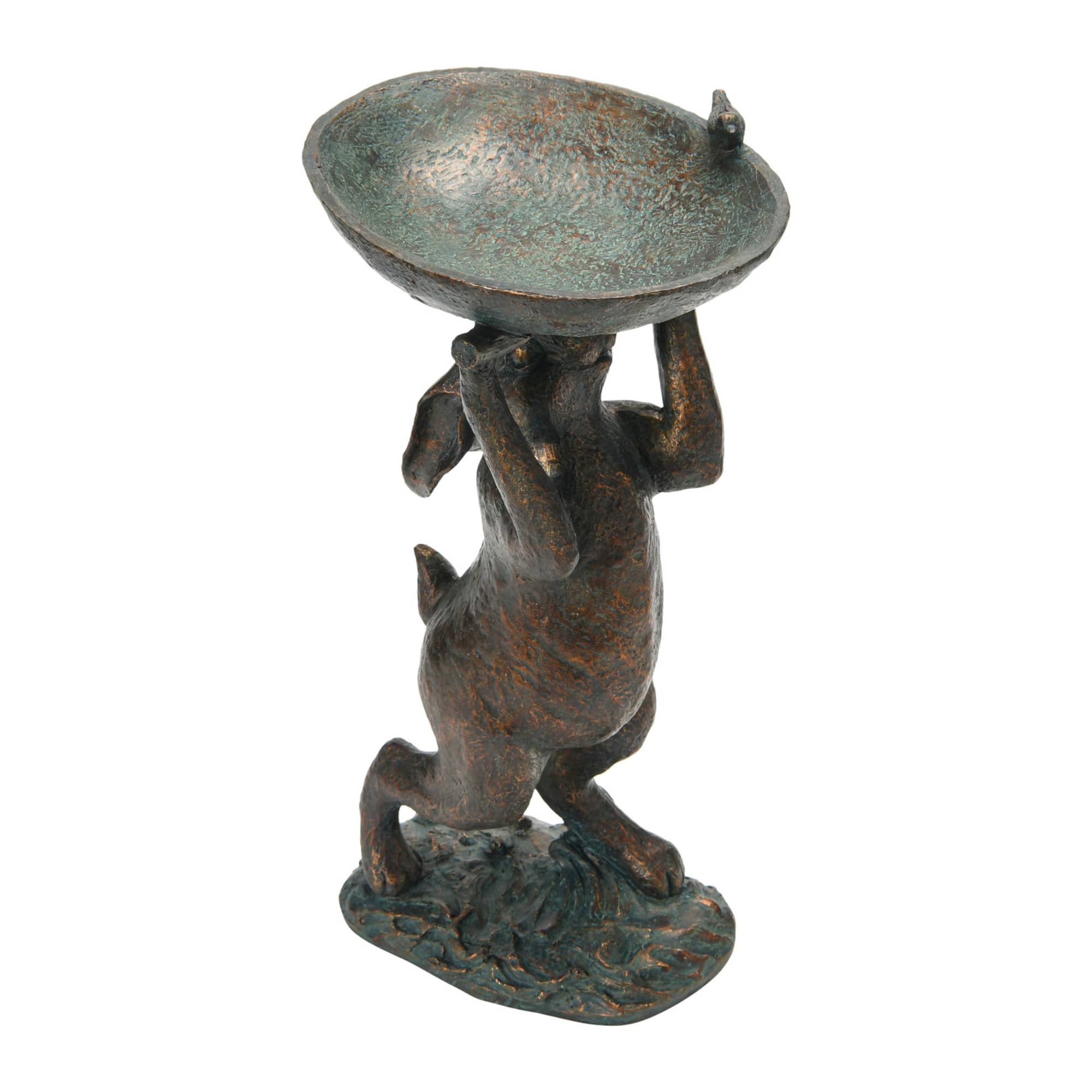 Hello Honey® 17" Green Patina Finish Rabbit Birdbath